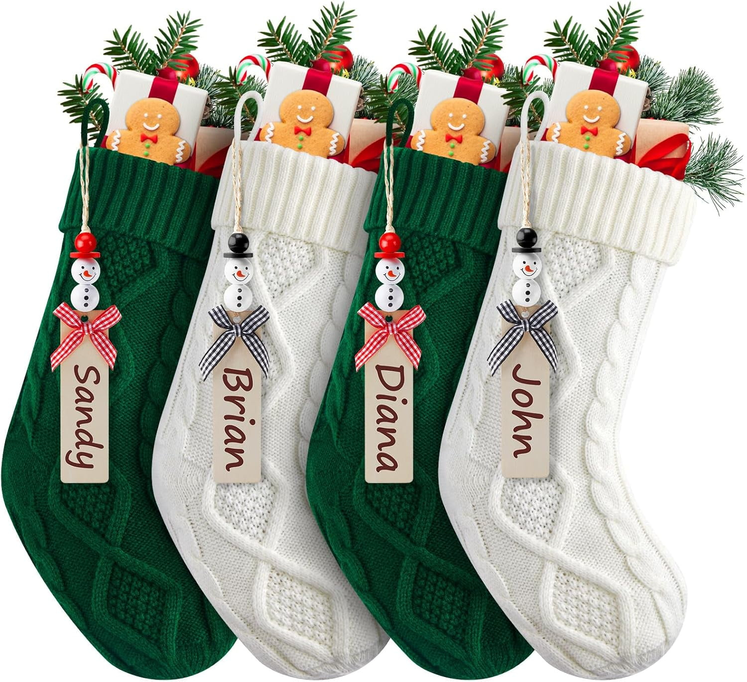 Dalrosia Personalized Christmas Stockings - 18 Inches Hanging Stockings with DIY Snowman Name Tags, 4PCS Large Size Knitted Stockings for Mantels, Christmas Tree Family Holiday Decor