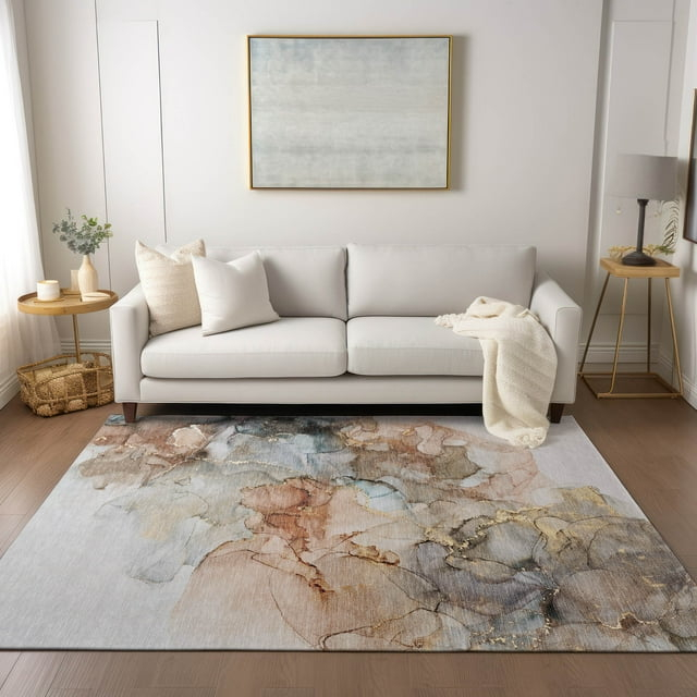 Addison Rugs Chantille Indoor/Outdoor Transitional Watercolors Beige Washable Rectangle Rug, 9' x 12'