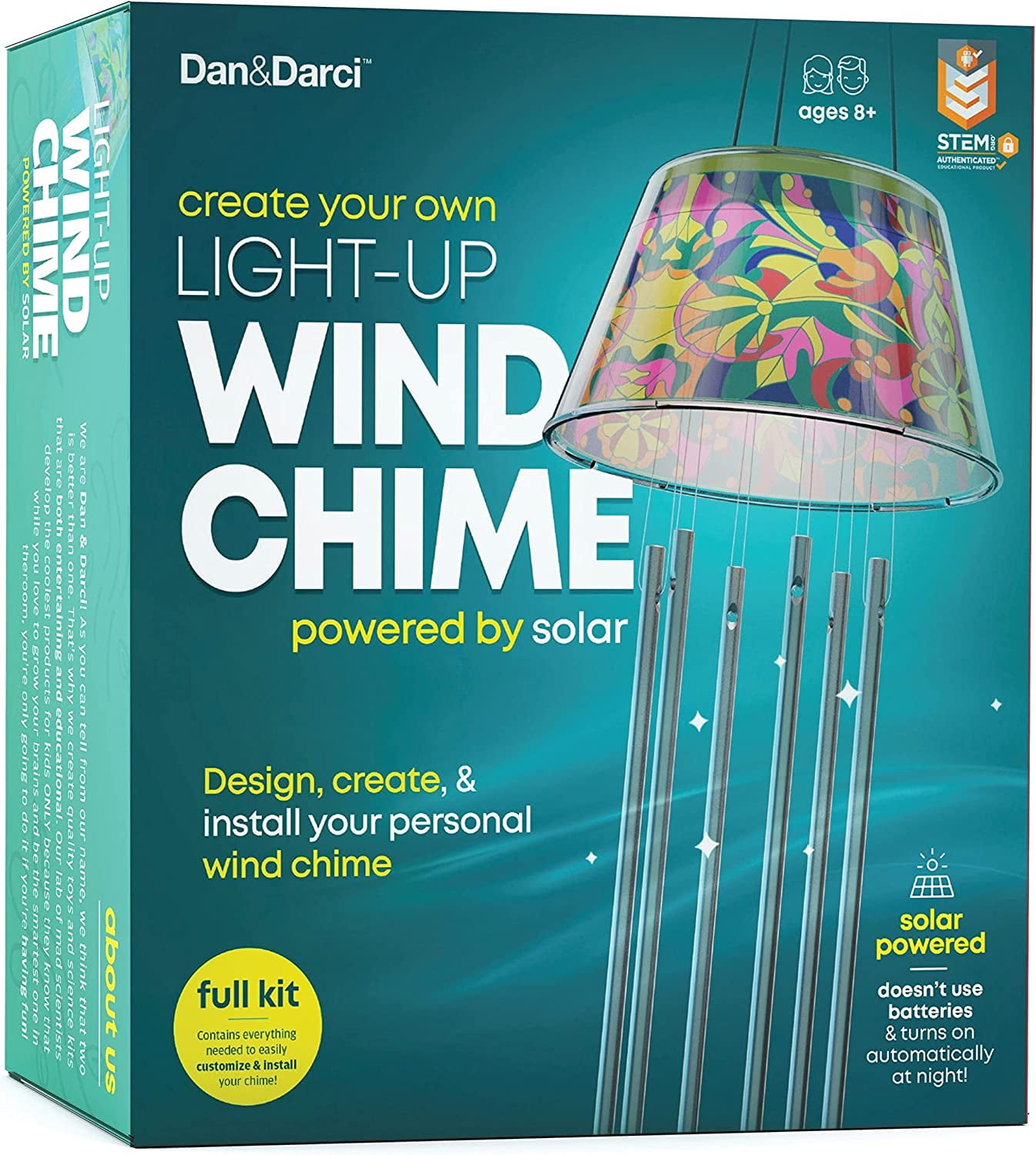 Dan&Darci Make Your Own Solar-Powered Light-Up Wind Chime Kit - Build & Design your DIY Chimes in 3 Easy Steps - Kids art Projects Kits - Children's STEM Fun Science Craft Gift Set