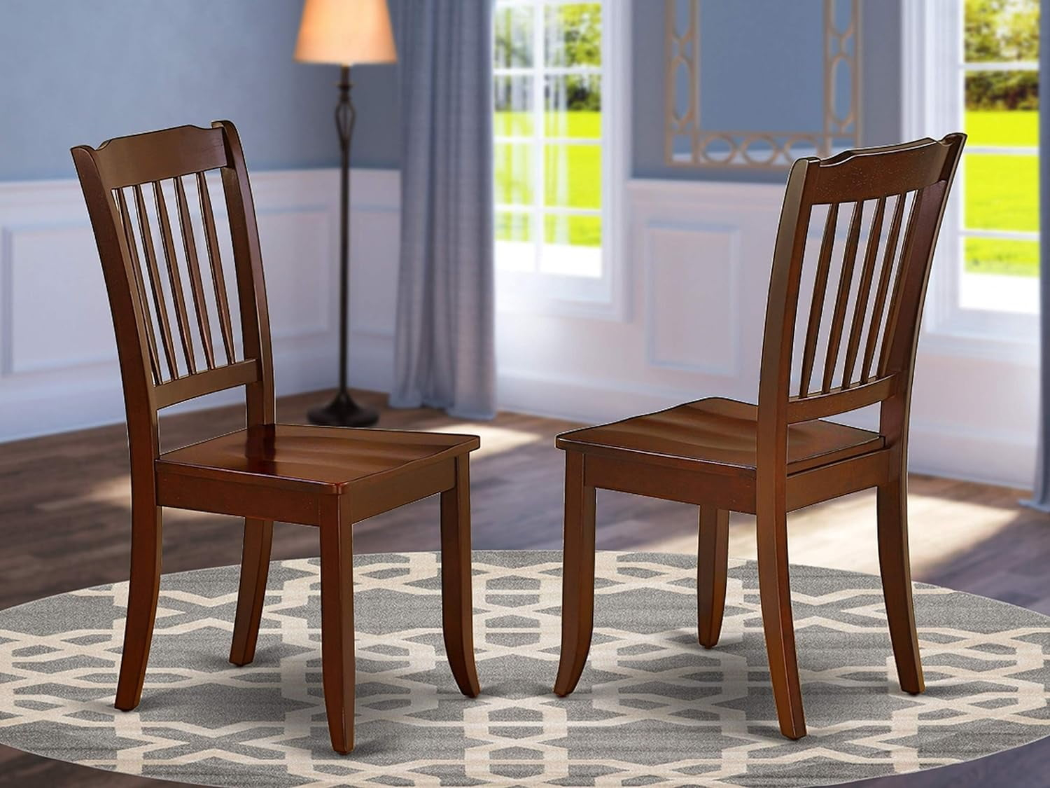 East West Furniture Danbury 11" Wood Dining Chairs in Mahogany (Set of 2)