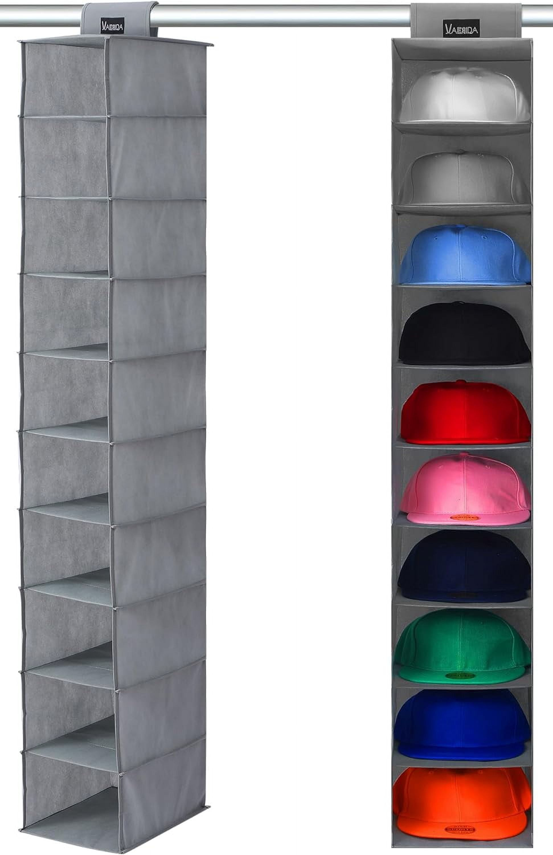 DanceeMangoos 10 Shelf Hat Rack Hanging Closet/Organizer for Storage - Best Baseball Cap Holder, Gray