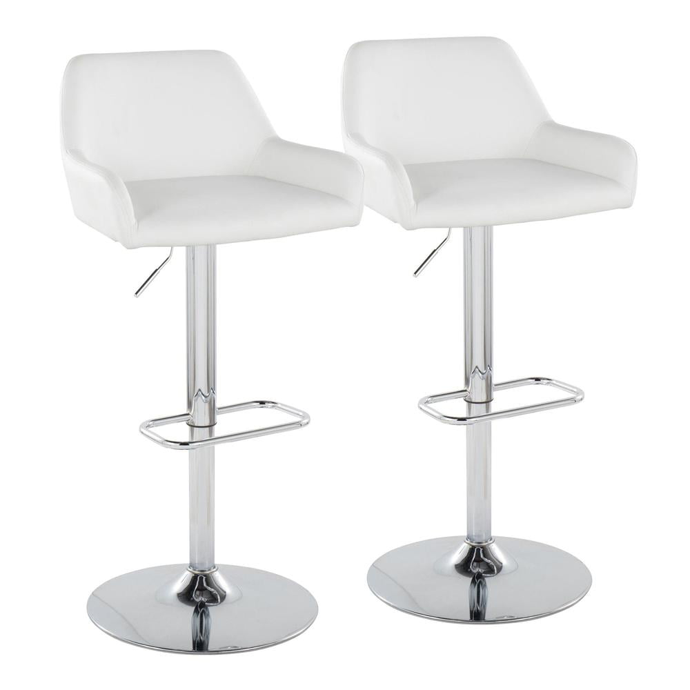 LumiSource Chrome Metal, White PU Daniella Adjustable Barstool - Set of 2