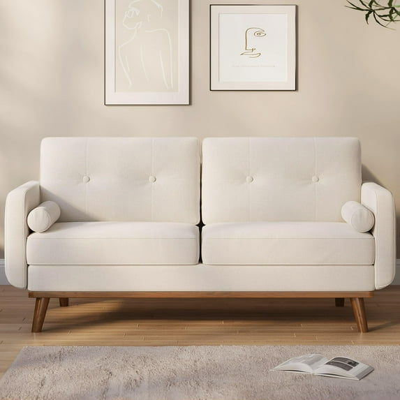 Danolapsi 65" Loveseat Sofa, Mid Century Modern Couch Comfy Love Seat Couches for Living Room, 2 Seater Deep Seat Couch Linen Upholstered Couch for Bedroom Office Small Space