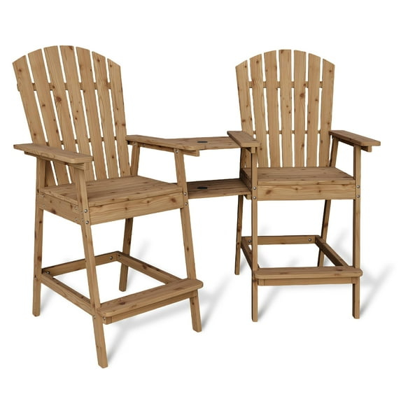 Danolapsi Outdoor Bar Height Adirondack Chairs with Connecting Tray, Balcony Chairs Adirondack for Deck, Backyard, Outdoor Tall Adirondack Chairs, Patio High Adirondack Chairs Set of 2