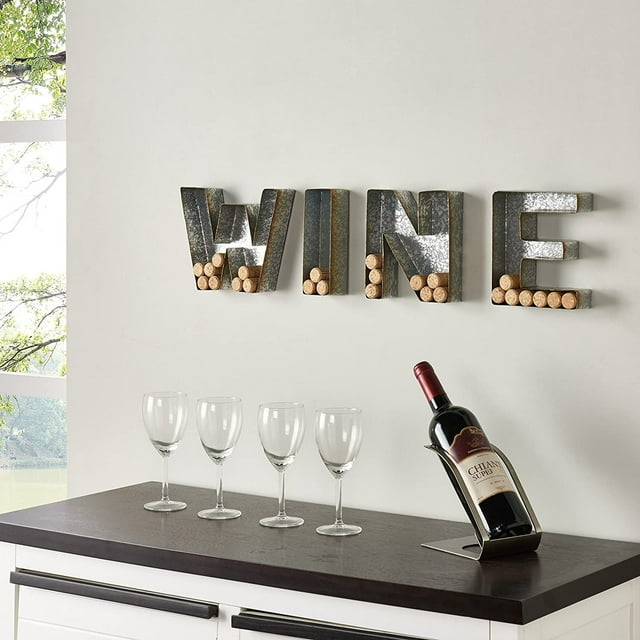 Danya B Galvanized Wall Mount Wine Letter Cork Holder