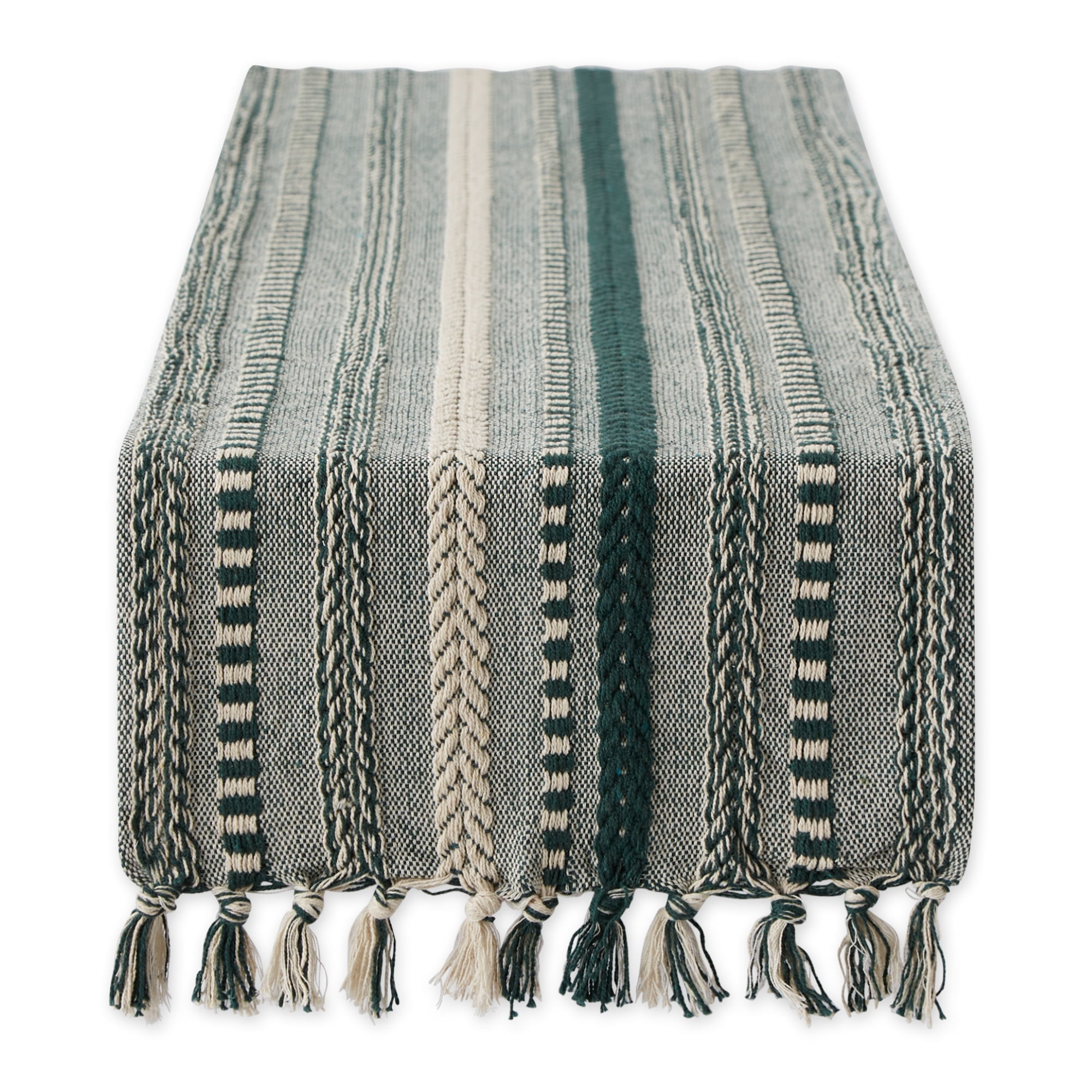 Dark Green Braided Stripe Table Runner 15x72
