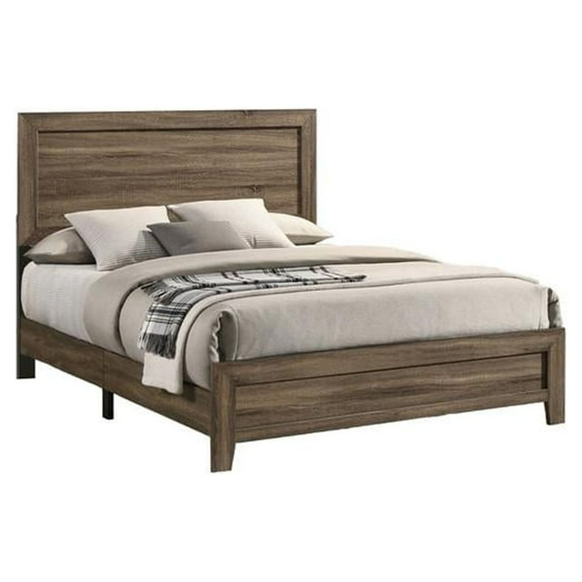Dark Walnut Wood Panel Bed in Queen Size