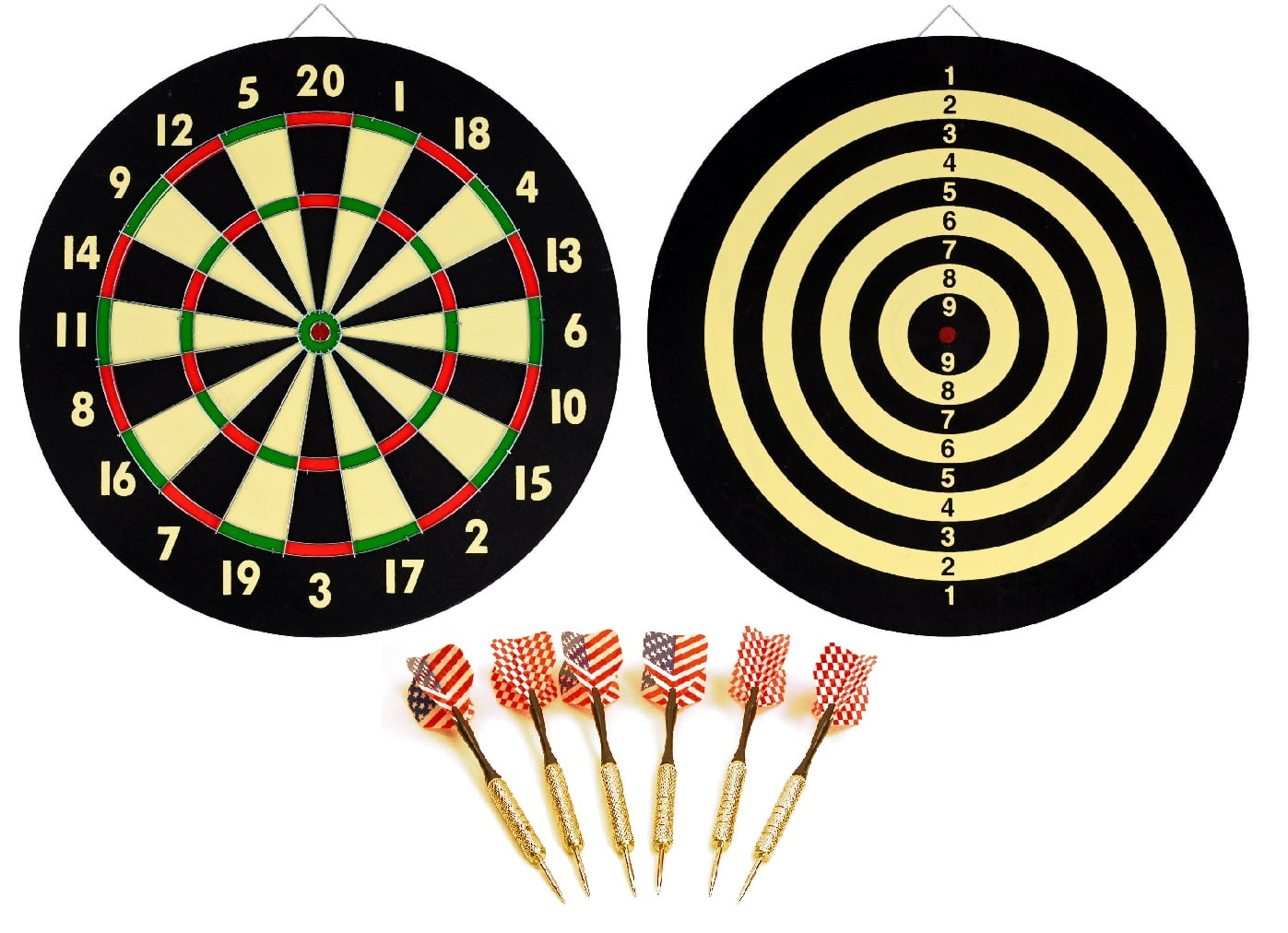 Dartboard Game Set Double Sided Dartboard 16.5"Includes 6 Brass Tipped Darts
