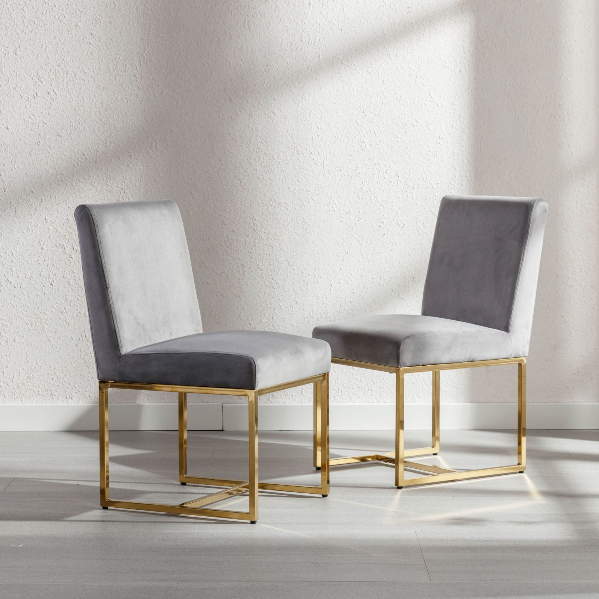 Dayalane Mid Century Modern Dining Chairs Set of 2, Grey Velvet Upholstered Kitchen & Dining Room Chairs with Gold Metal Frame, Armless Side Chairs for Living Room