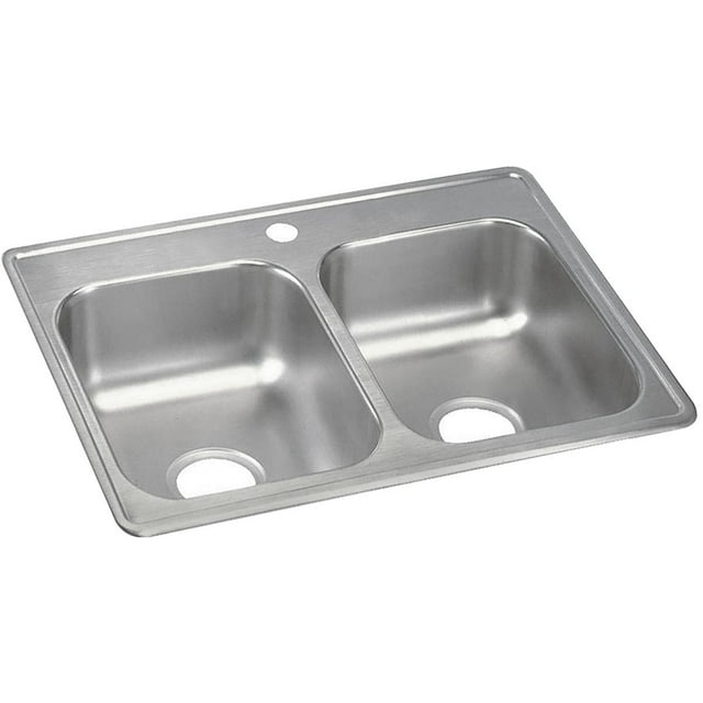 Dayton Stainless Steel D225191 25" x 19" x 6-5/16", Equal Double Bowl Top Mount Sink