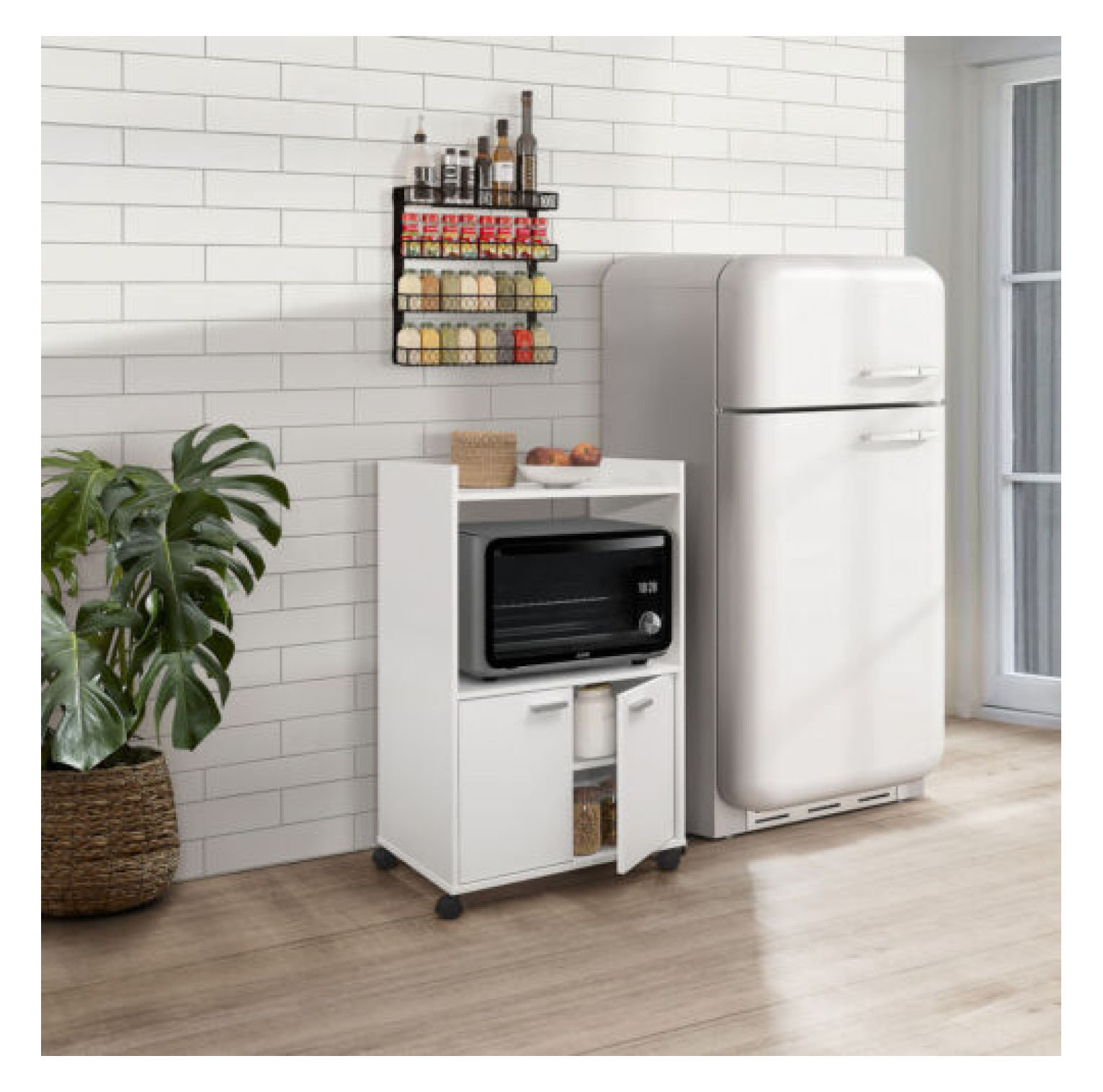 Kings Brand Furniture  Ayla 2-Door Kitchen Microwave Cart with Shelfs for Storage, White