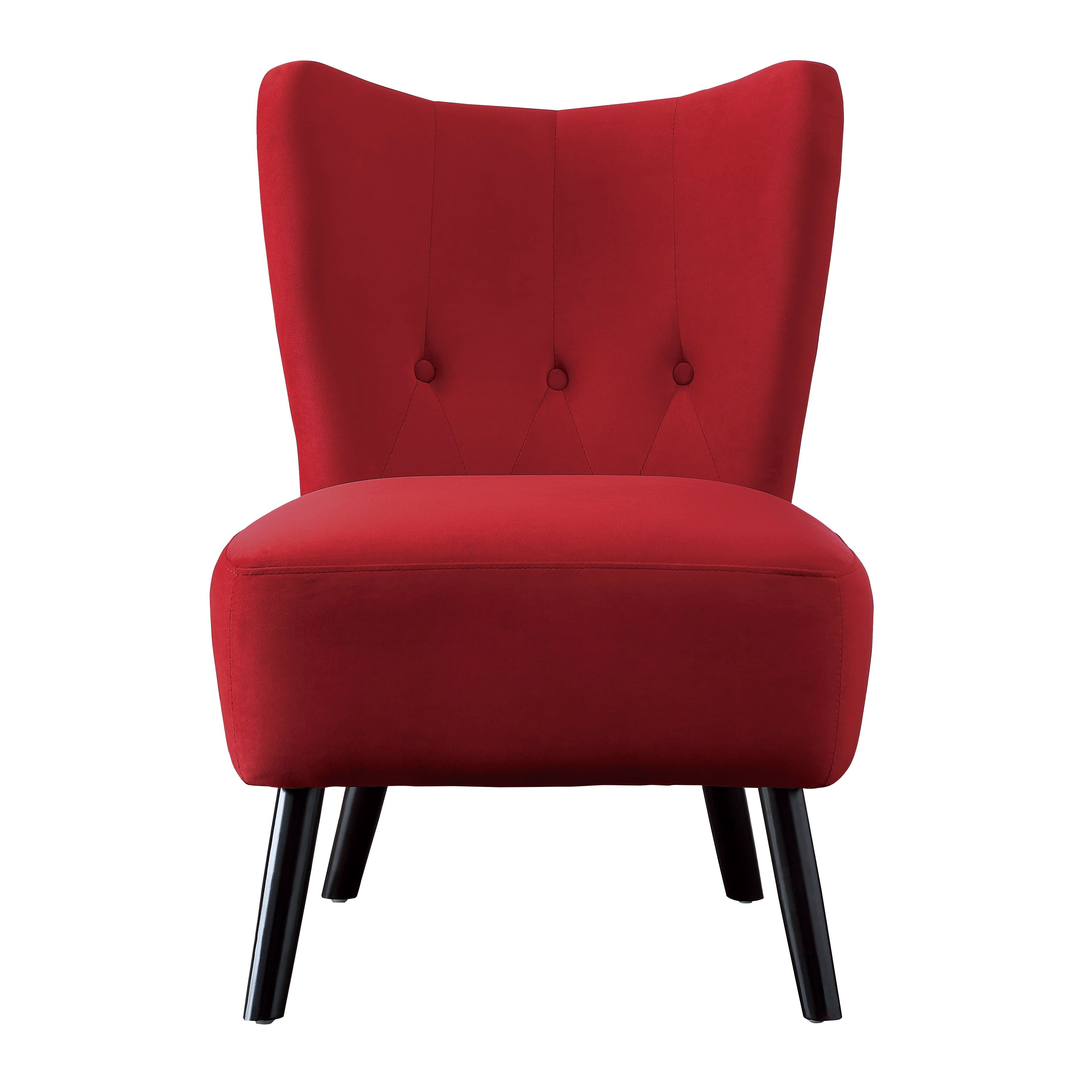Red Velvet Button-Tufted Accent Chair with Dark Wood Legs
