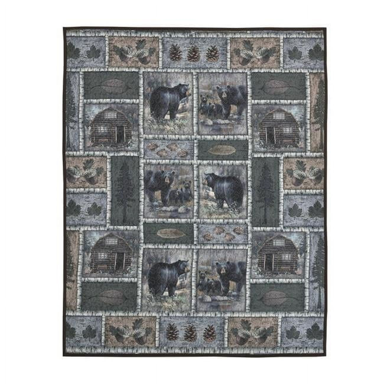De Leon Collections  60 x 50 in. Bear Lodge Patchwork Woodland Decorative Quilt Throw Blanket, Multi Color