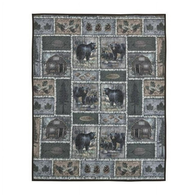 De Leon Collections  60 x 50 in. Bear Lodge Patchwork Woodland Decorative Quilt Throw Blanket, Multi Color