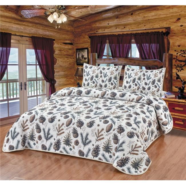 De Leon Collections  Evergreen Harmony Wood Forest Pinecone Tree Lodge Cabin Decorative Quilt Bedding Set King Quilt + 2 Pillow Shams