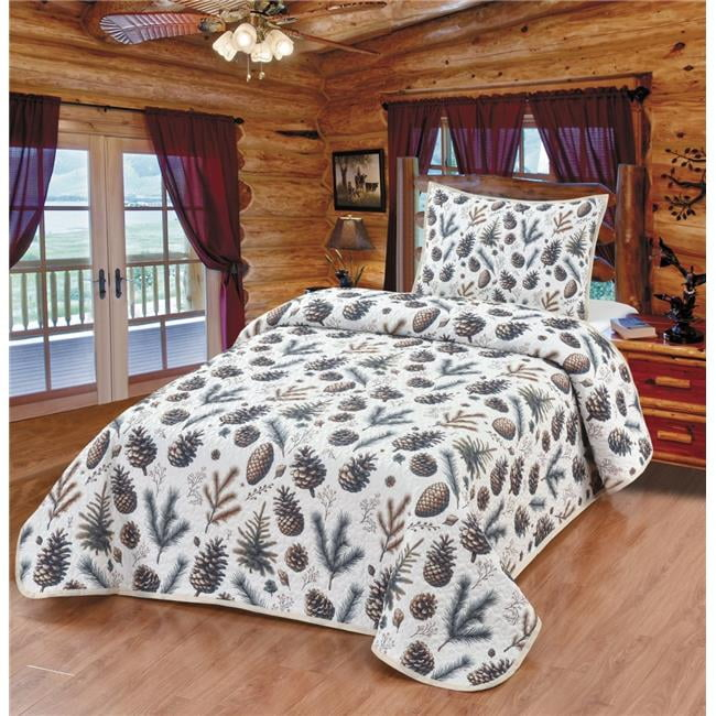 De Leon Collections Evergreen Harmony Wood Forest Pinecone Tree Lodge Cabin Decorative Quilt Bedding Set