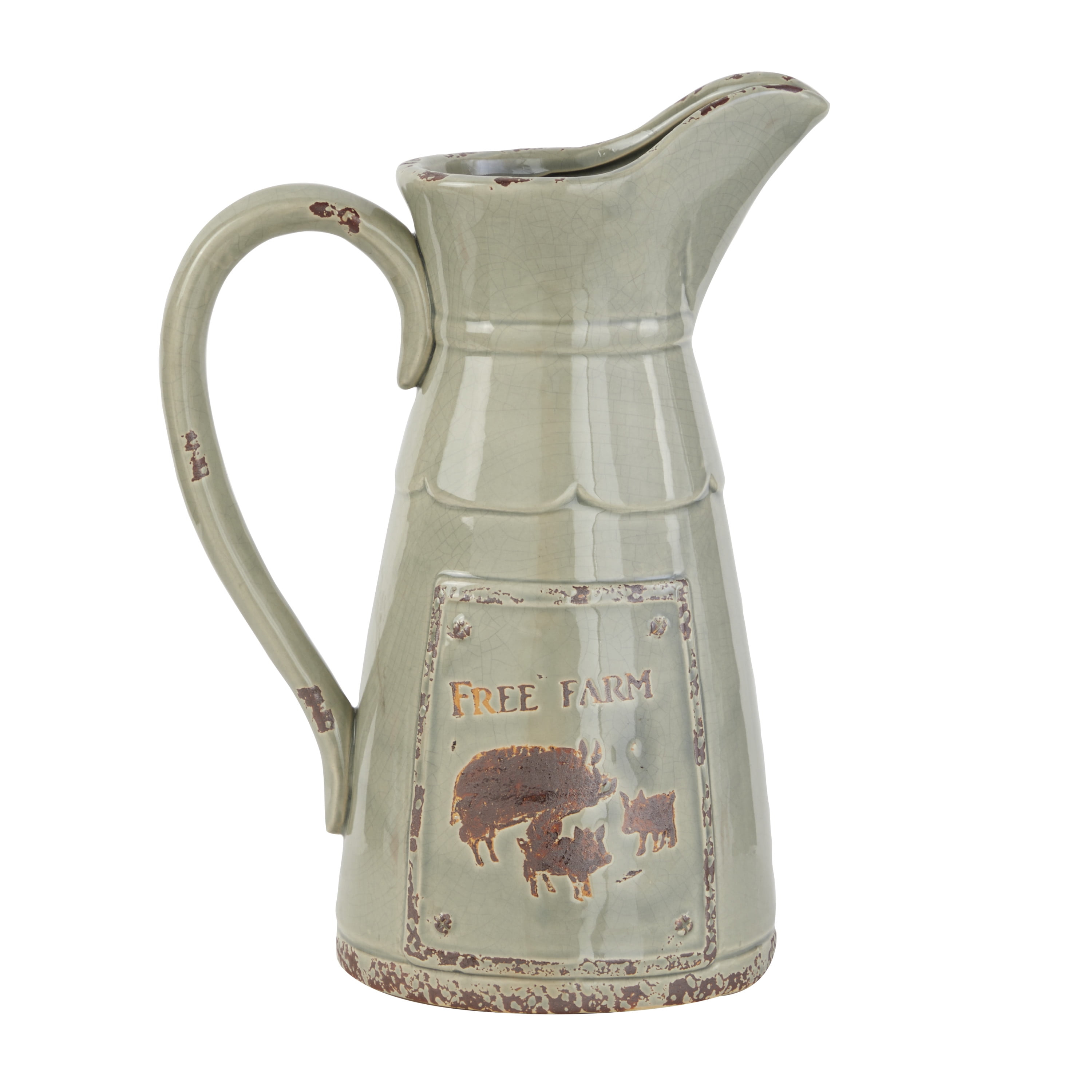 DecMode 10"W, 13"H Porcelain Farmhouse Decorative Jar, Grey, 1 - Piece