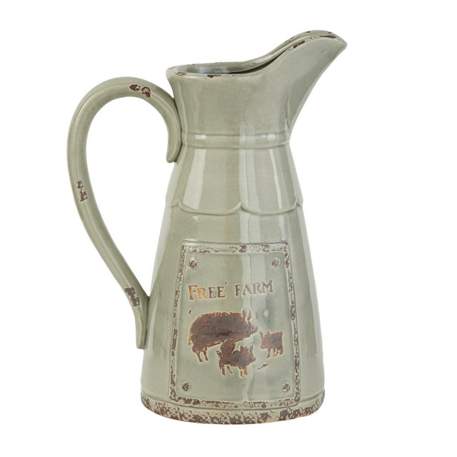 DecMode 10"W, 13"H Porcelain Farmhouse Decorative Jar, Grey, 1 - Piece