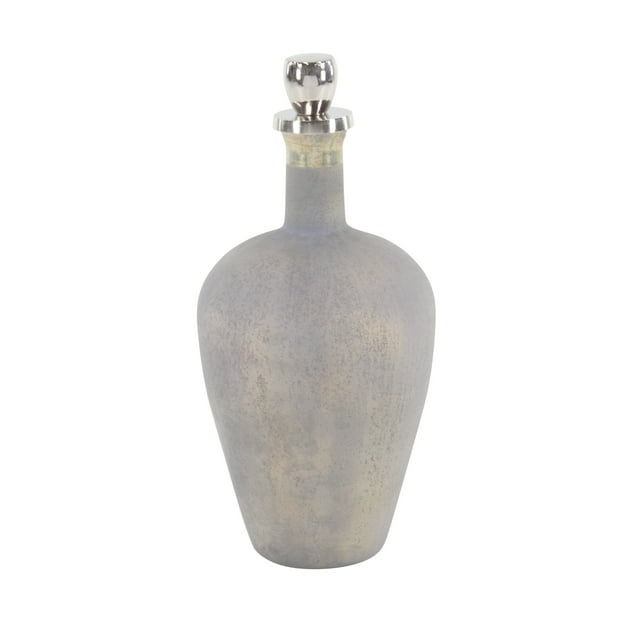 DecMode 10" x 22" Gray Glass Decorative Jars with Stoppered Top, 1-Piece