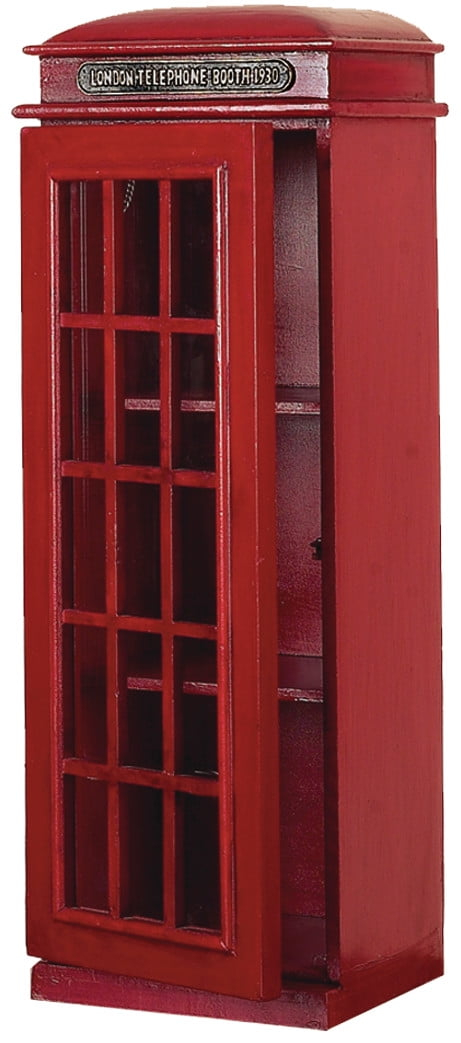 DecMode 11" x 30" Red Wooden London Telephone Booth 2 Shelf Storage Unit, 1-Piece
