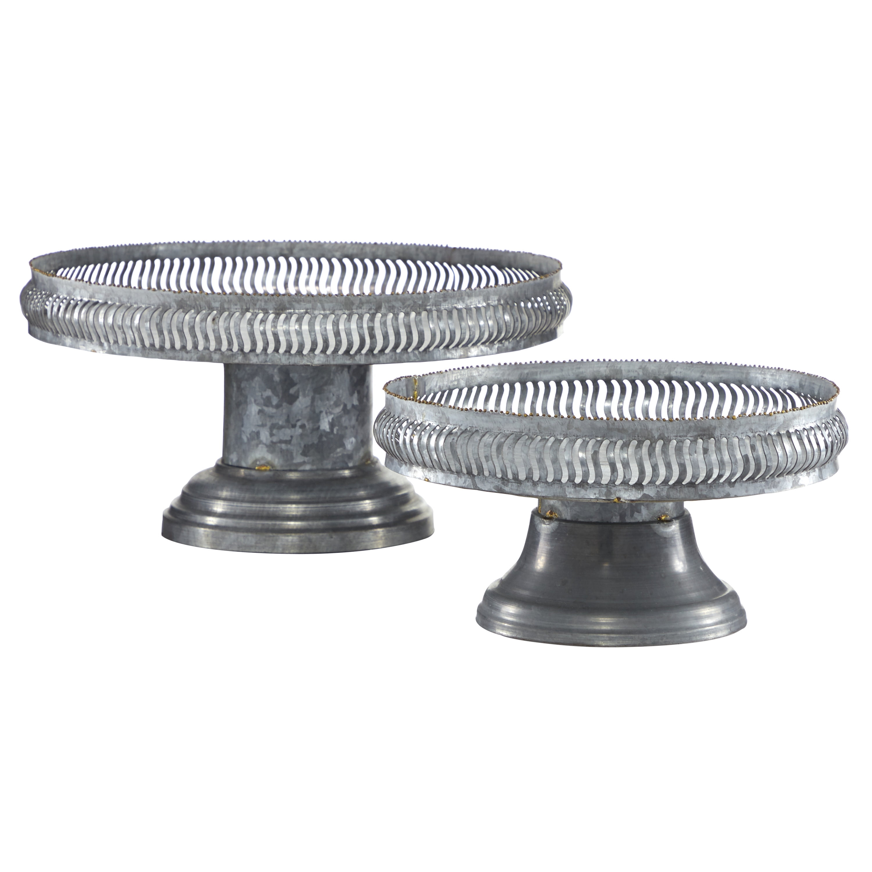 DecMode 12", 16"W Gray Metal Galvanized Cake Stand, 2-Pieces