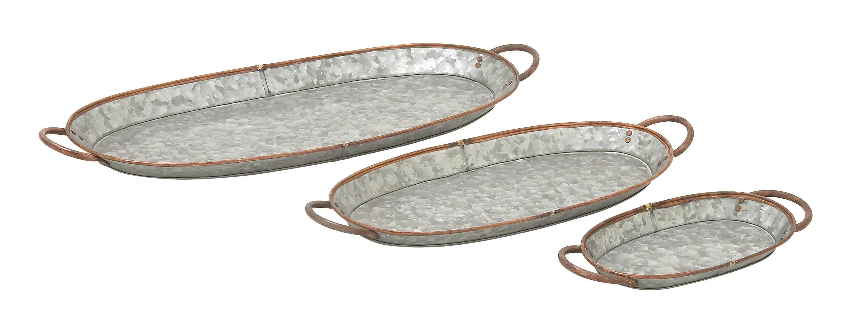 DecMode 14", 22", 28"W Gray Metal Galvanized Tray, 3-Pieces
