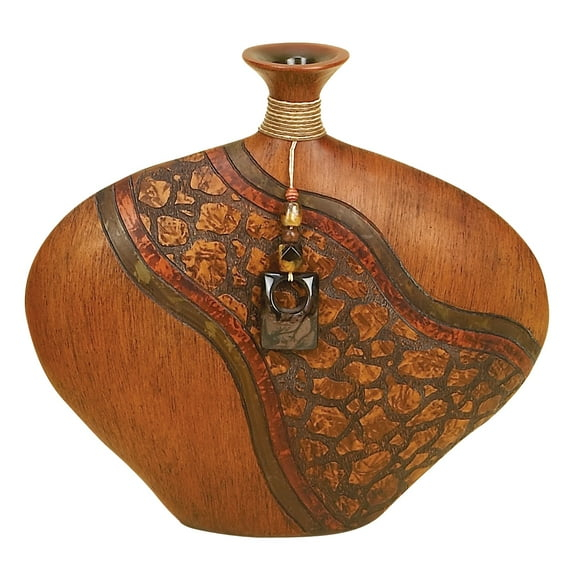 DecMode 14" Brown Polystone Vase with Embossed Details