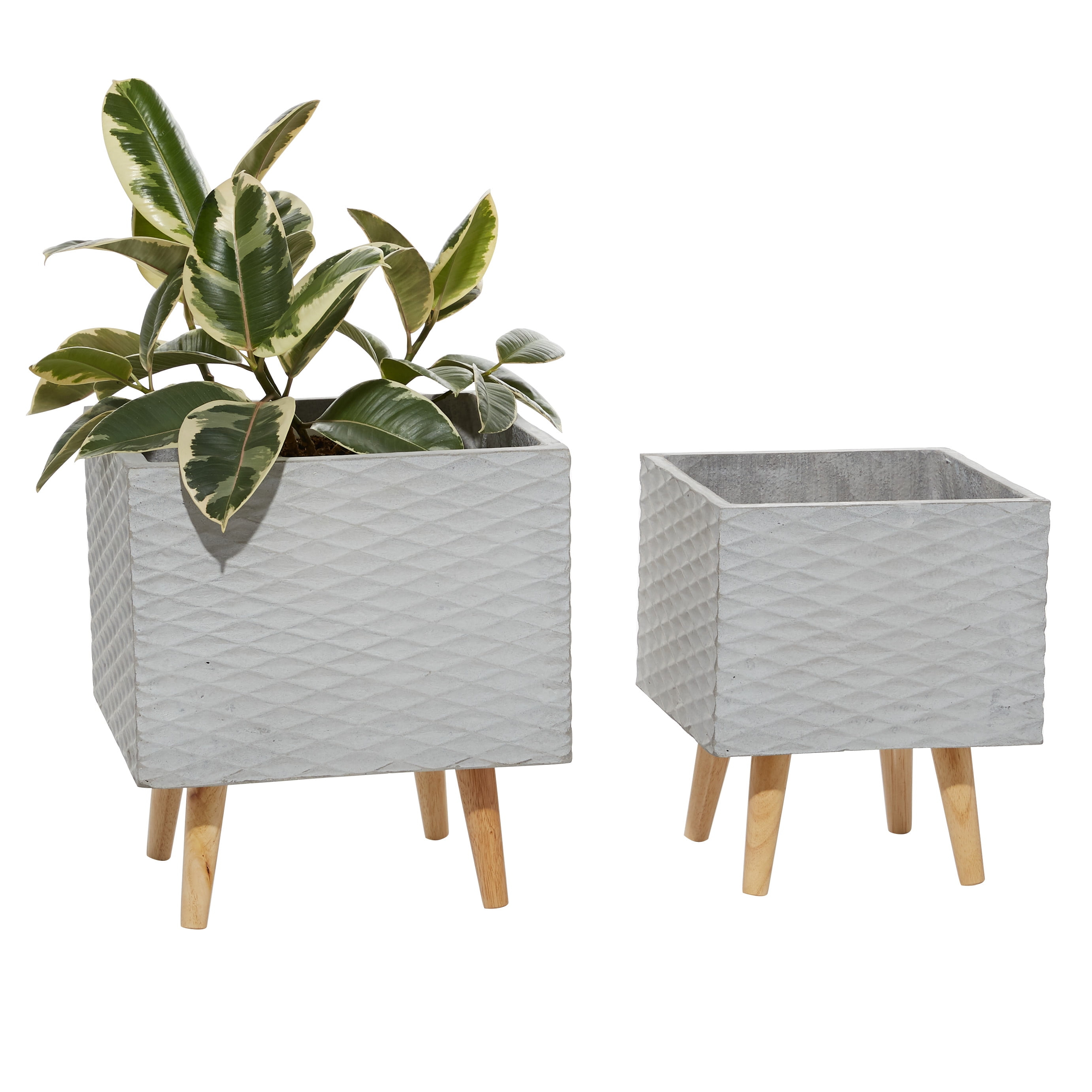 DecMode 15", 17" Gray Ceramic Contemporary Planter, 2 - Pieces
