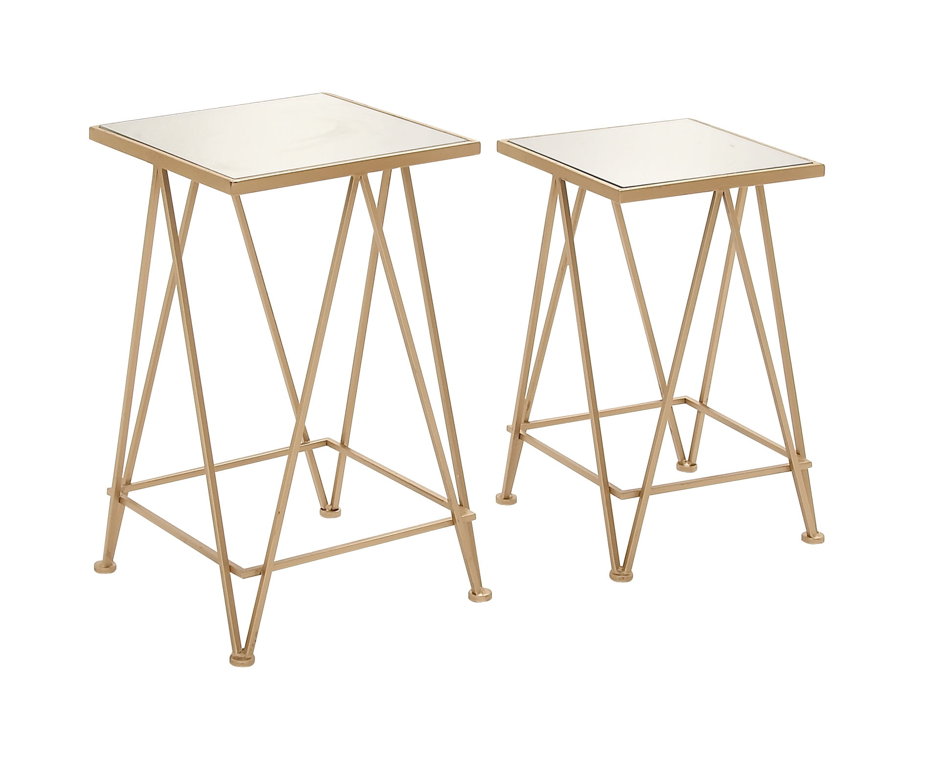 DecMode 15" x 26" Gold Metal Accent Table with Mirrored Glass Top, 2-Pieces