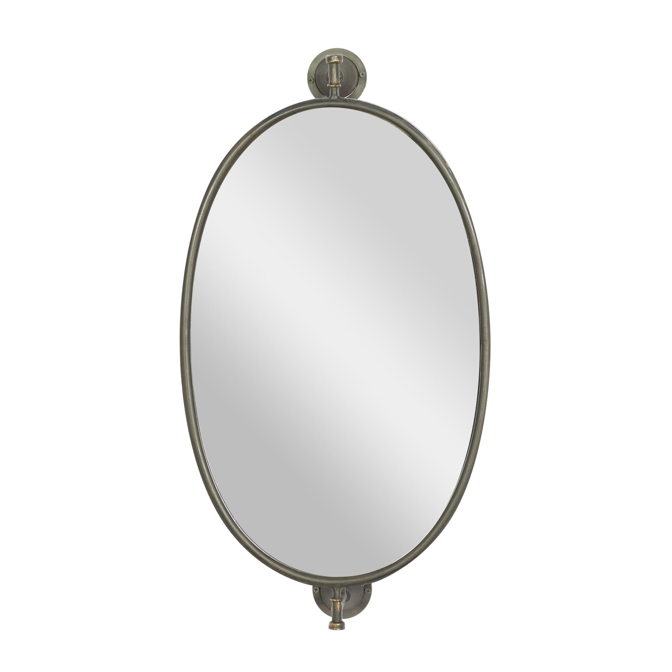 DecMode 15" x 29" Black Swivel Oval Wall Mirror