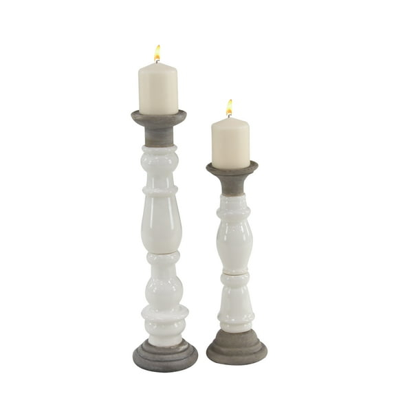 DecMode 16", 20"H Country Candlestick, White, 2 - Pieces