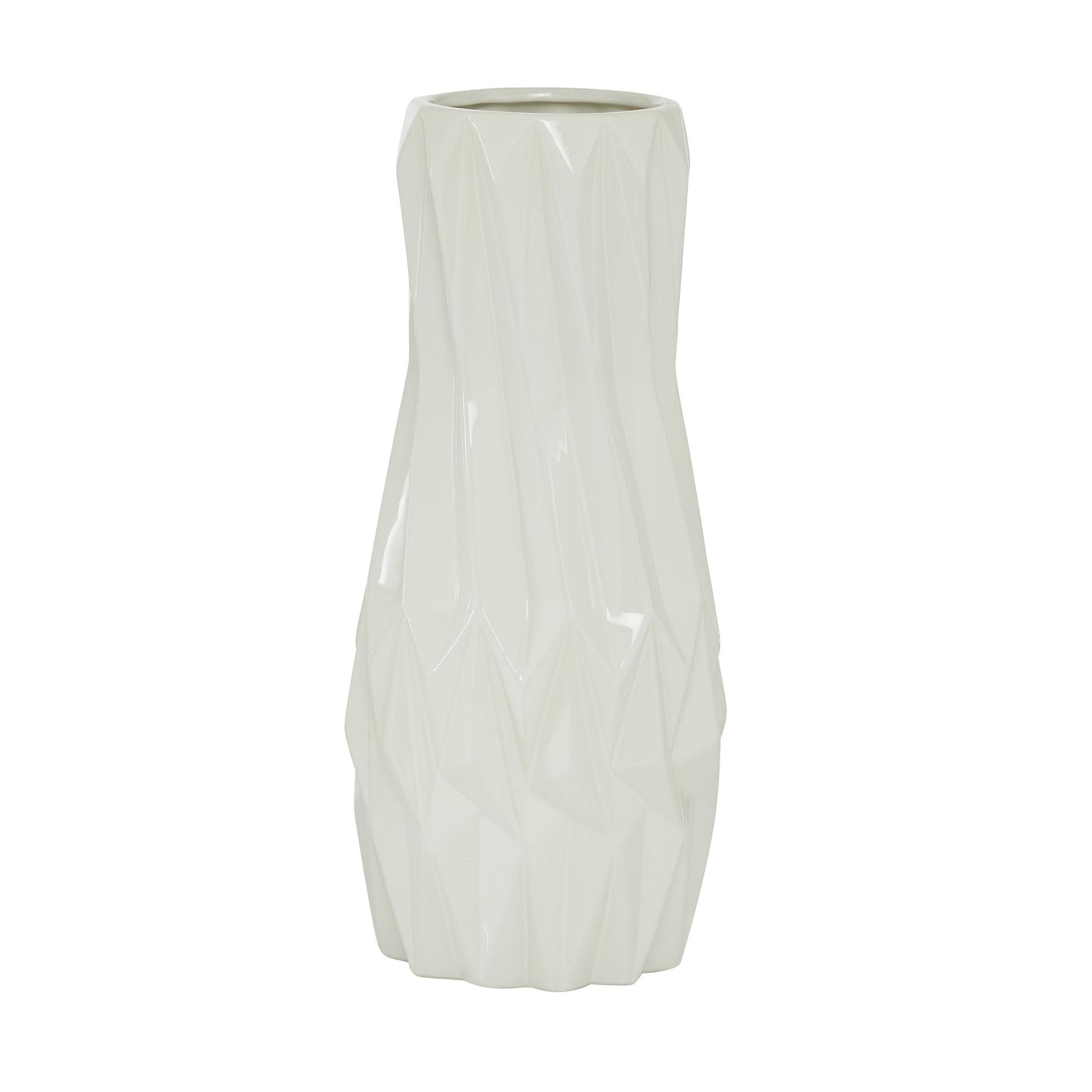 DecMode 16" Geometric White Ceramic Vase