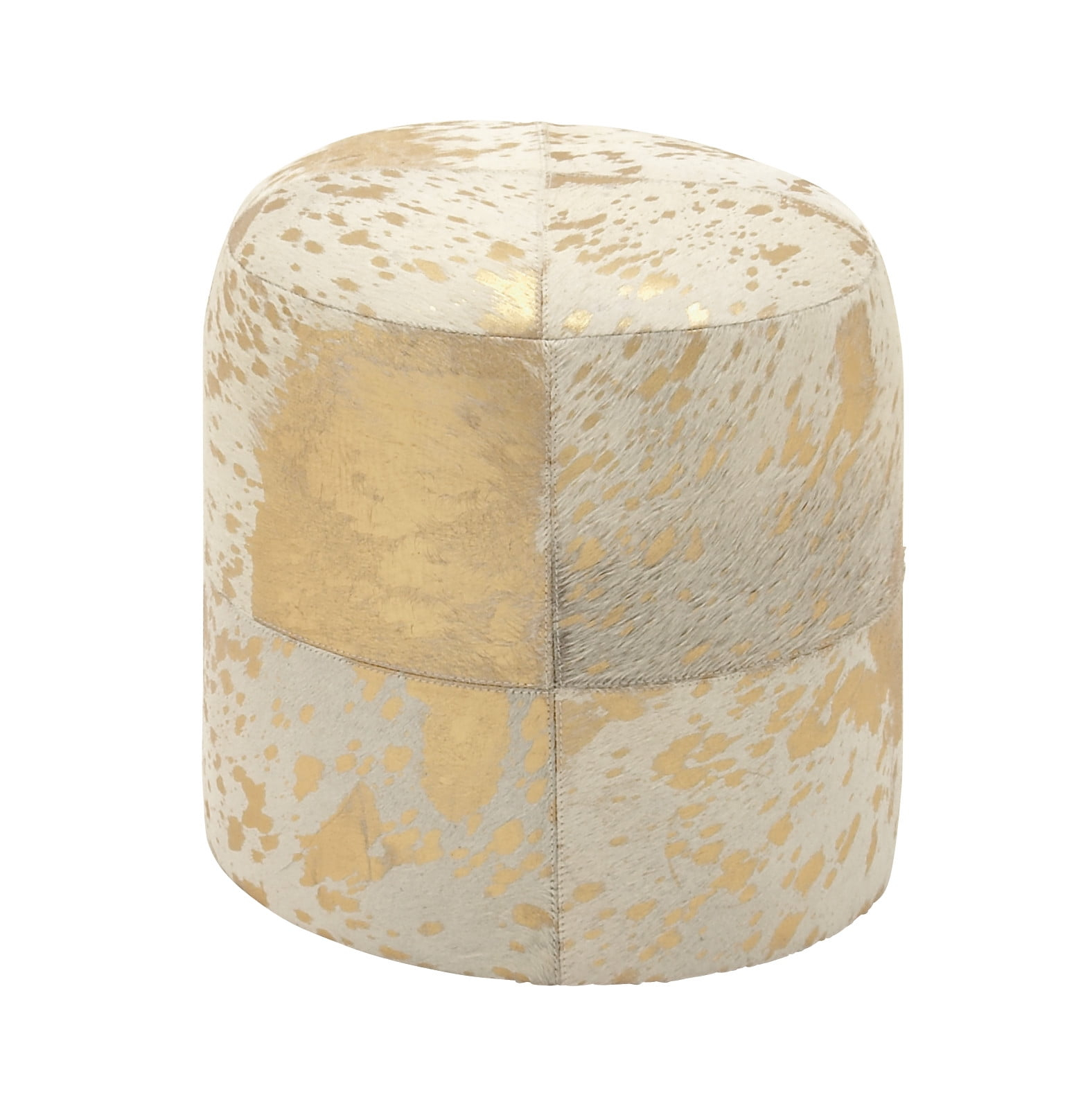 DecMode 16" x 17" Gold Leather Handmade Stool with Gold Foil Paint, 1-Piece
