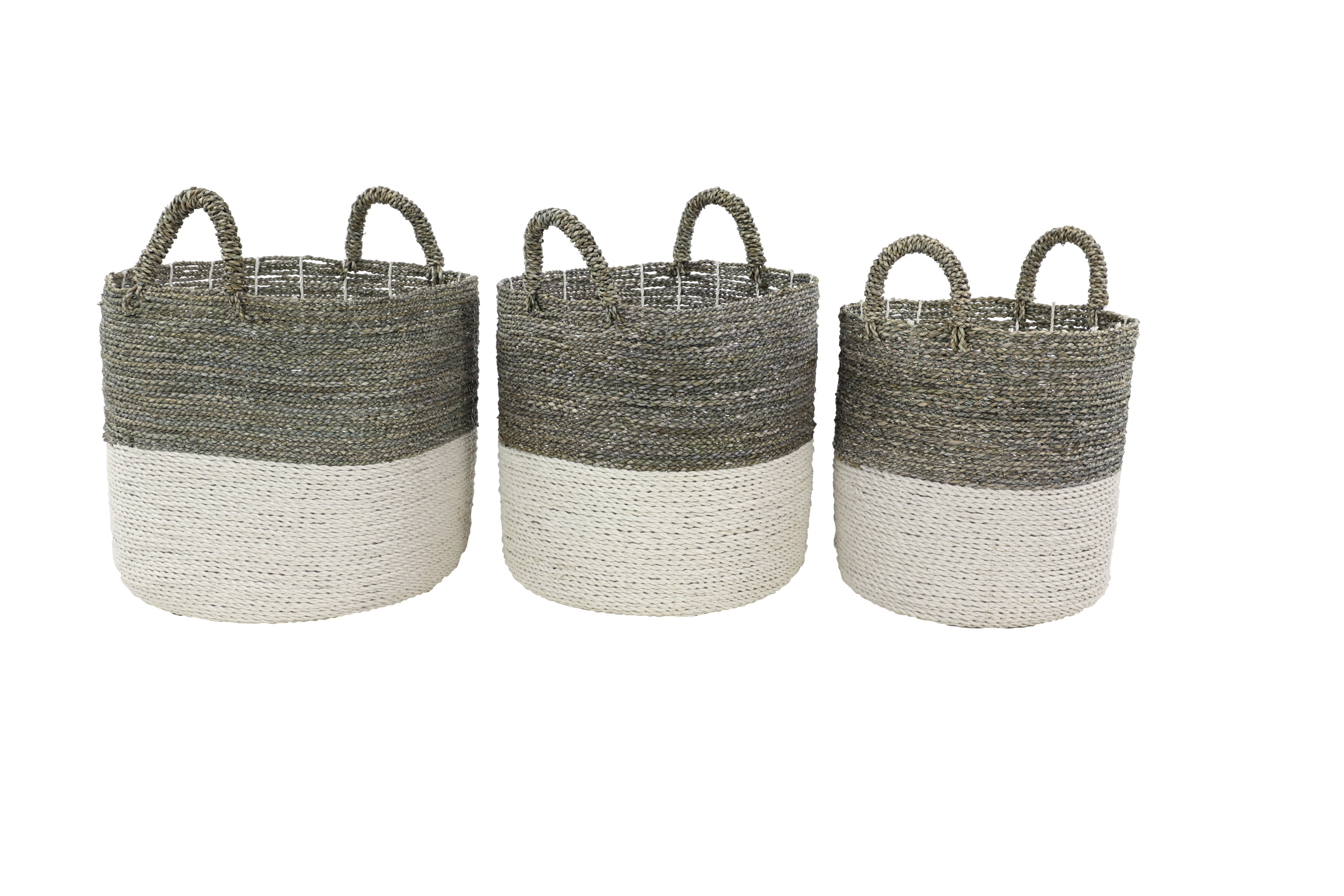 DecMode 17", 16", 14" White Sea Grass Contemporary Storage Basket, 3 - Pieces