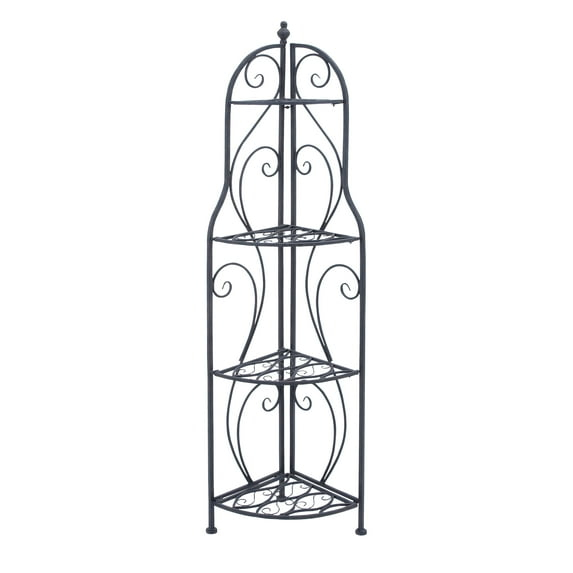 DecMode 17" x 60" Black Metal Scroll Indoor Outdoor Tall Folding 4 Shelves Bakers Rack, 1-Piece