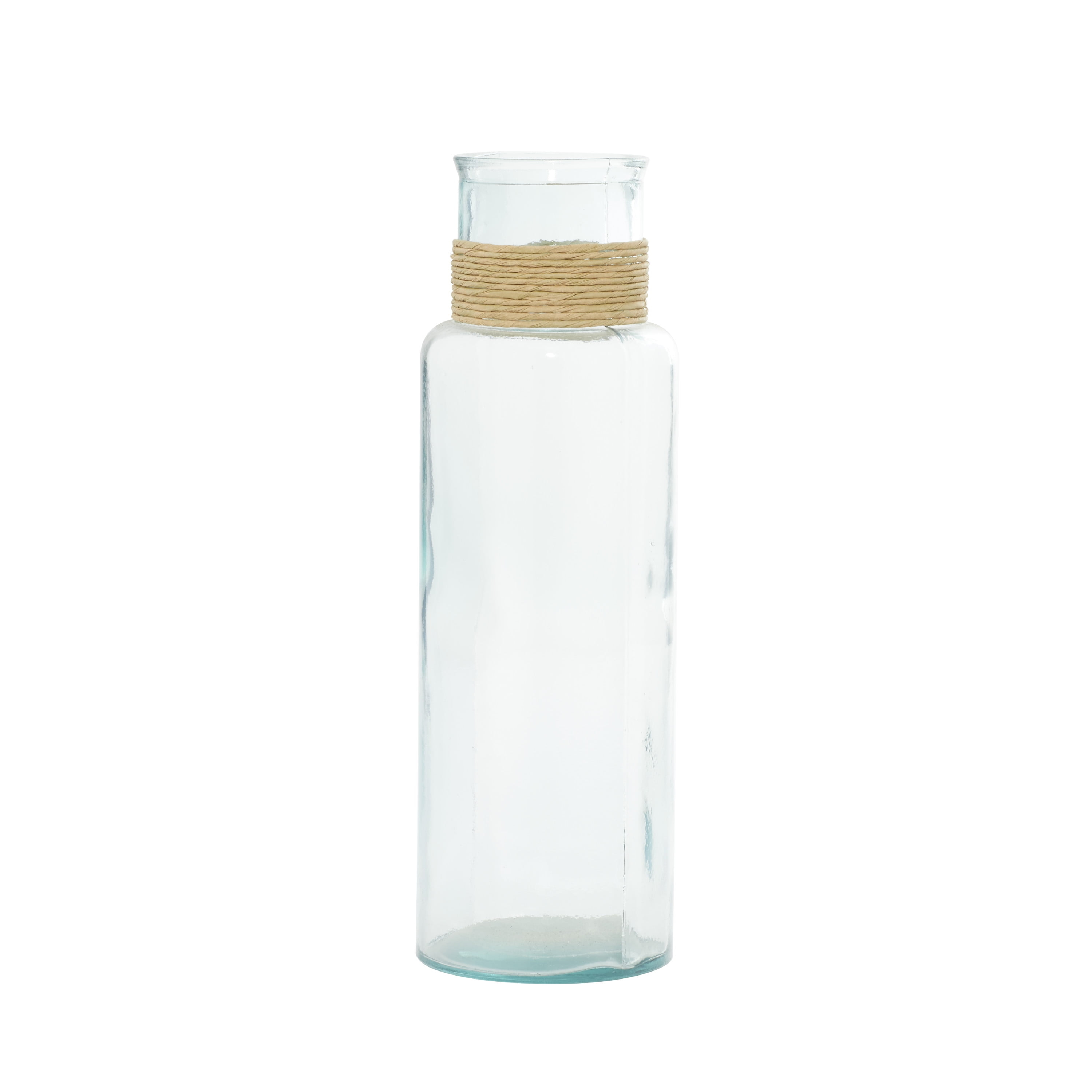 DecMode 18" Spanish Recycled Glass Vase with Rattan Detail