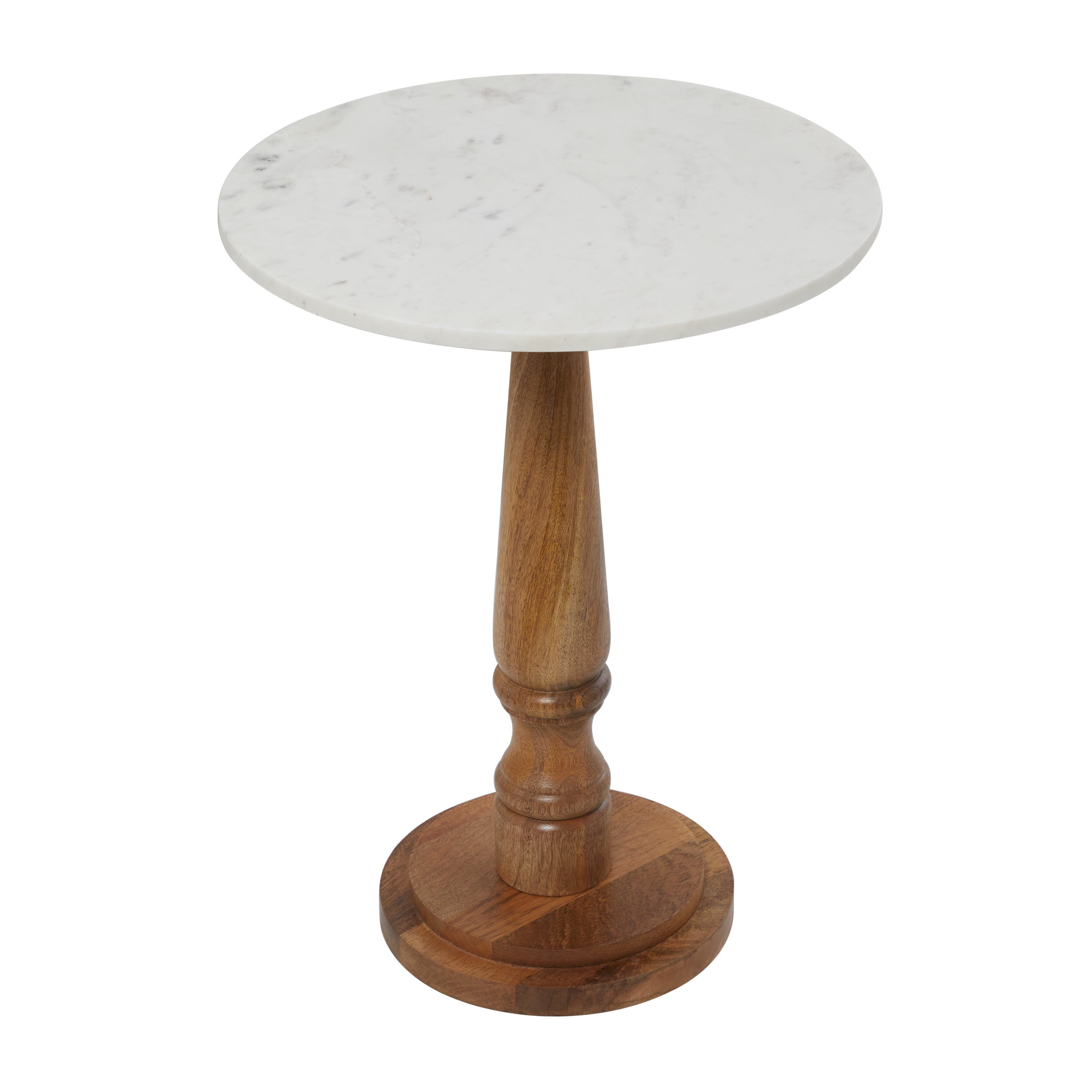 DecMode 18" x 23" Brown Mango Wood Accent Table with White Marble Top, 1-Piece