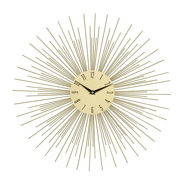 DecMode 19" Gold Metal Starburst Wall Clock with Black Accents