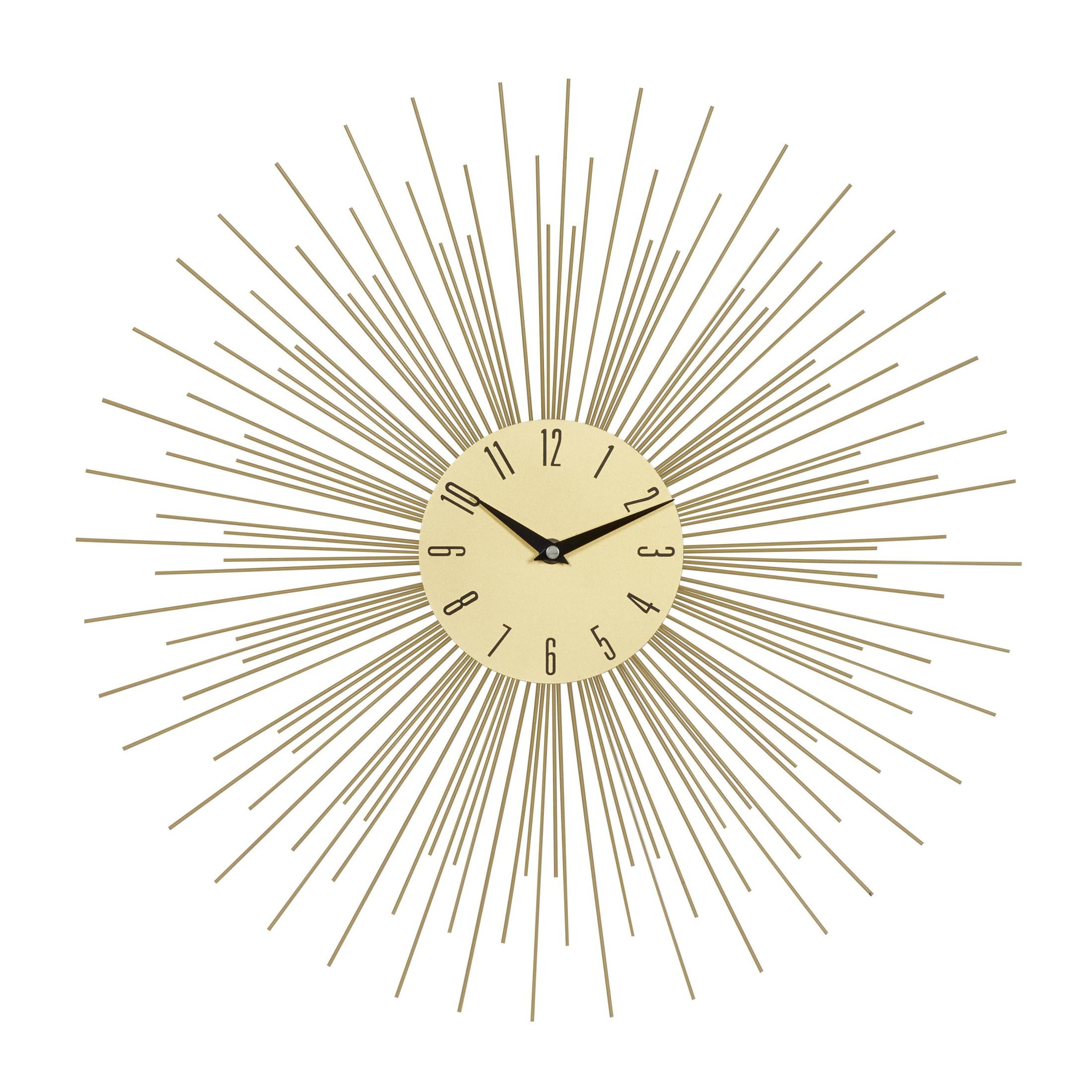 DecMode 19" Gold Metal Starburst Wall Clock with Black Accents