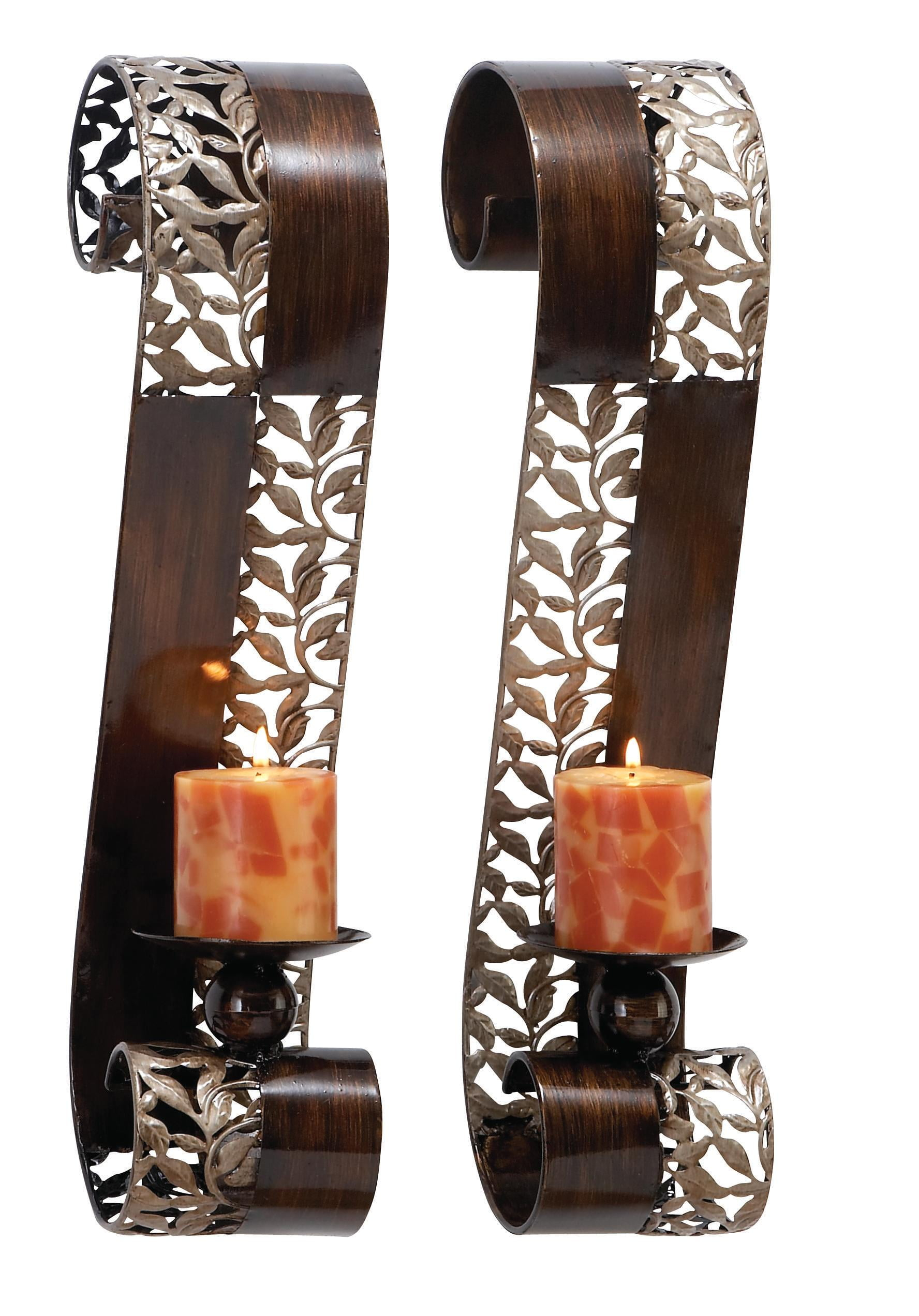 Elegant Brown Metal 20" Dual Candle Tabletop Lantern Set