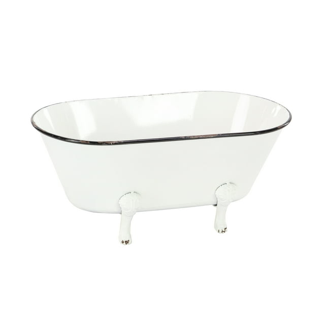 DecMode 20" x 9" Indoor Outdoor Bathtub White Metal Planter