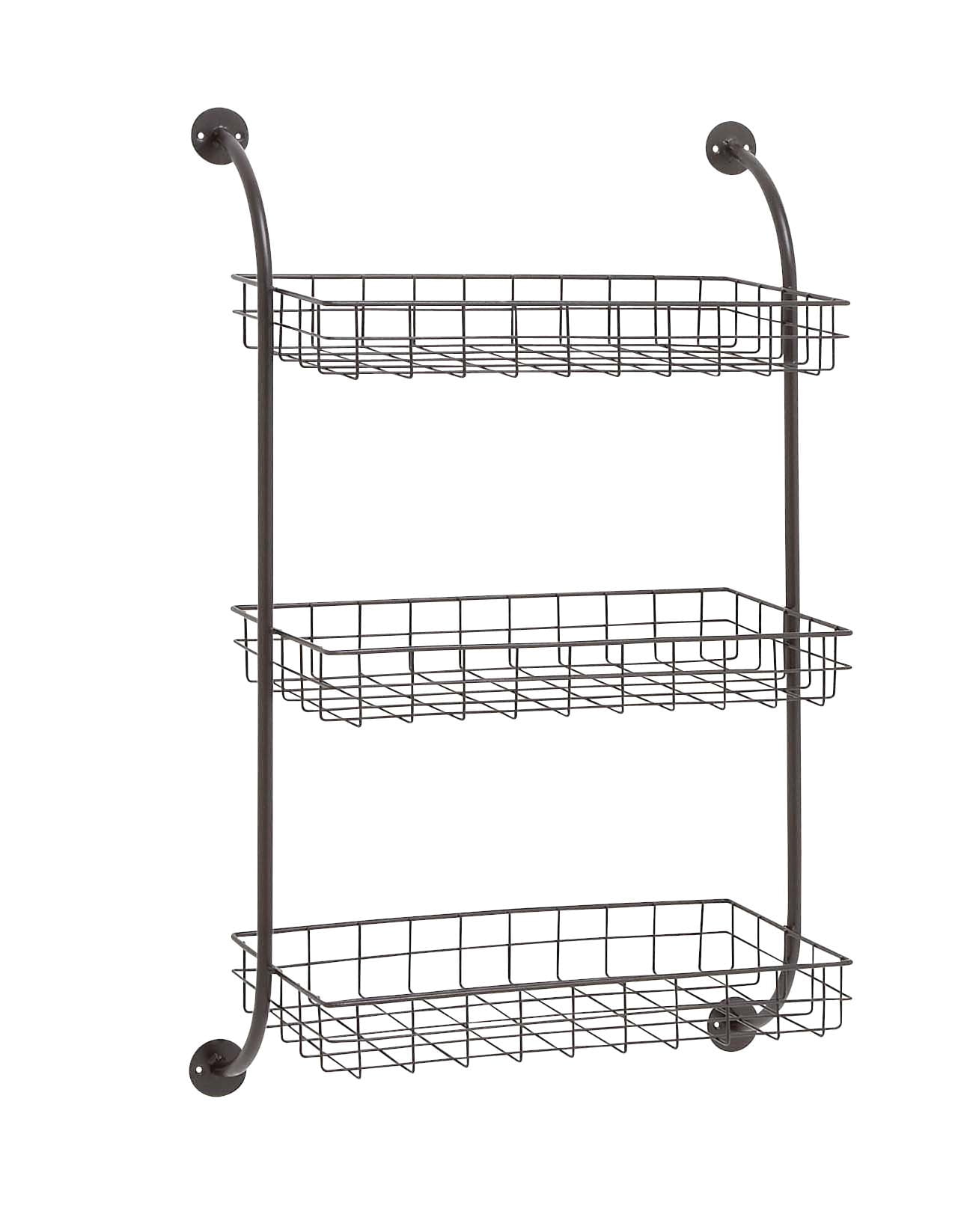 DecMode 21" x 10" 3-Tier Black Wall Shelf with Suspended Baskets