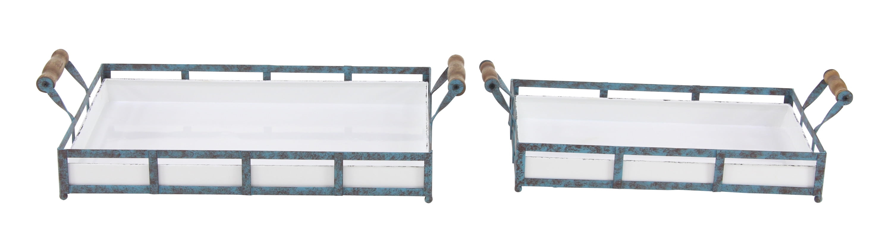 DecMode 22", 19"W Metal Farmhouse Tray, Blue, 2 - Pieces