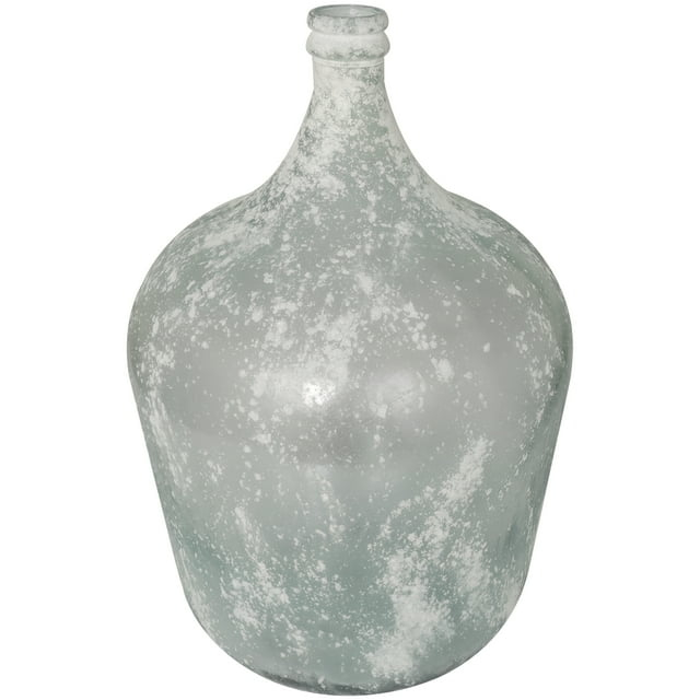 DecMode 22" Handmade Frosted Spanish Bottle Light Blue Recycled Glass Vase