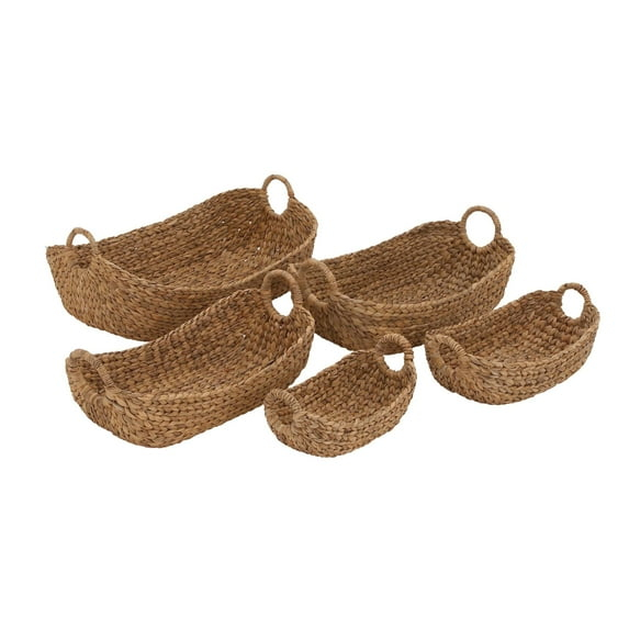DecMode 23", 21", 19", 16", Brown Seagrass Handmade Storage Basket with Metal Handles, 5-Pieces