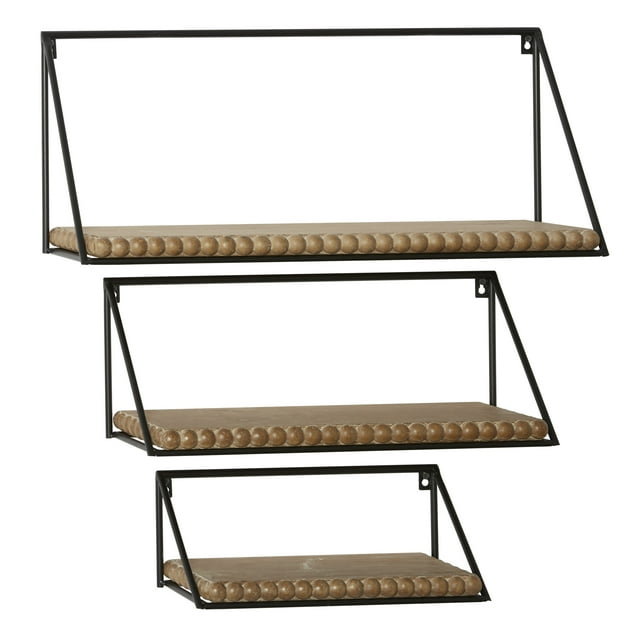 DecMode 24",19",14"L Metal Industrial Wall Shelf, Black, 3 - Pieces