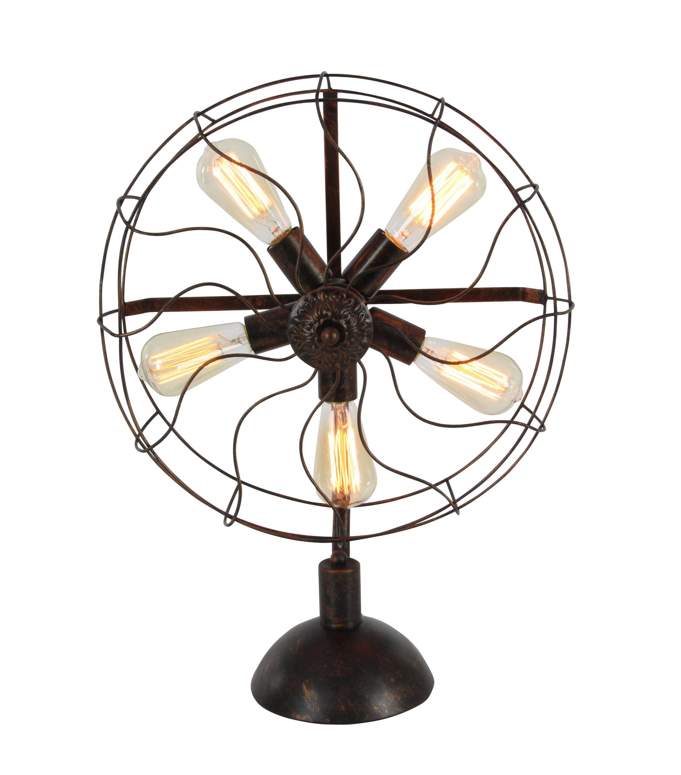 DecMode 24" 5 Light Vintage Fan Bronze Accent Lamp with Black Metal Shade