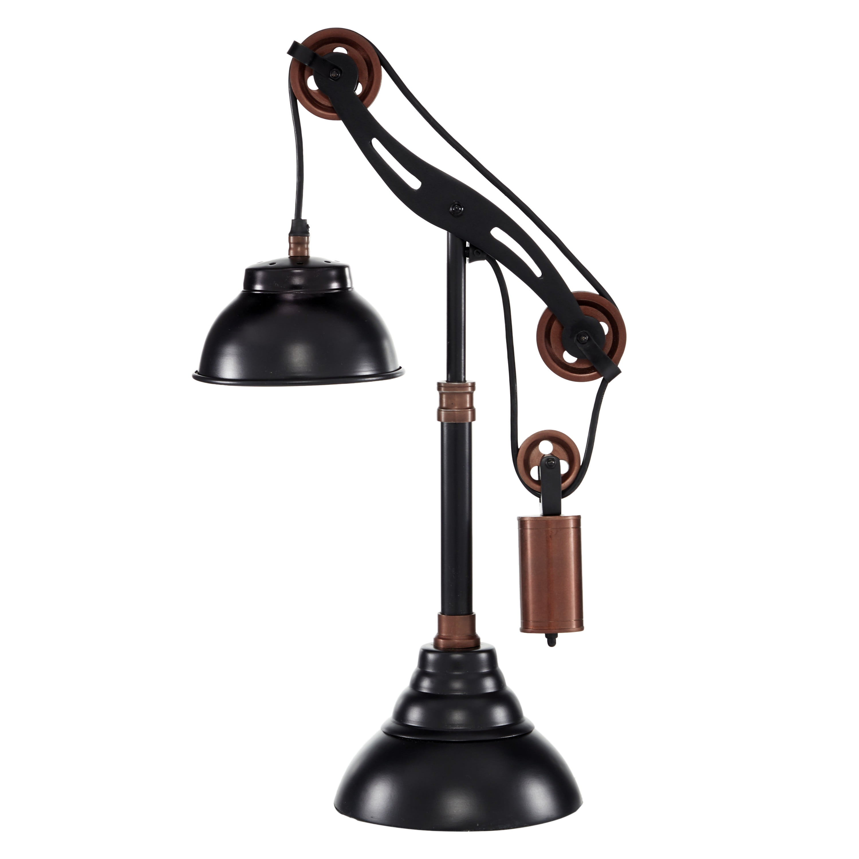 DecMode 24" Pulley Black Desk Lamp with Black Metal Shade