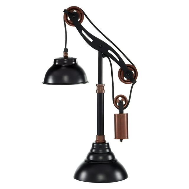 DecMode 24" Pulley Black Desk Lamp with Black Metal Shade