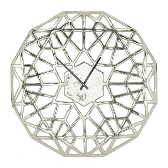 DecMode 24" Silver Aluminum Geometric Wall Clock with Cut Out Design